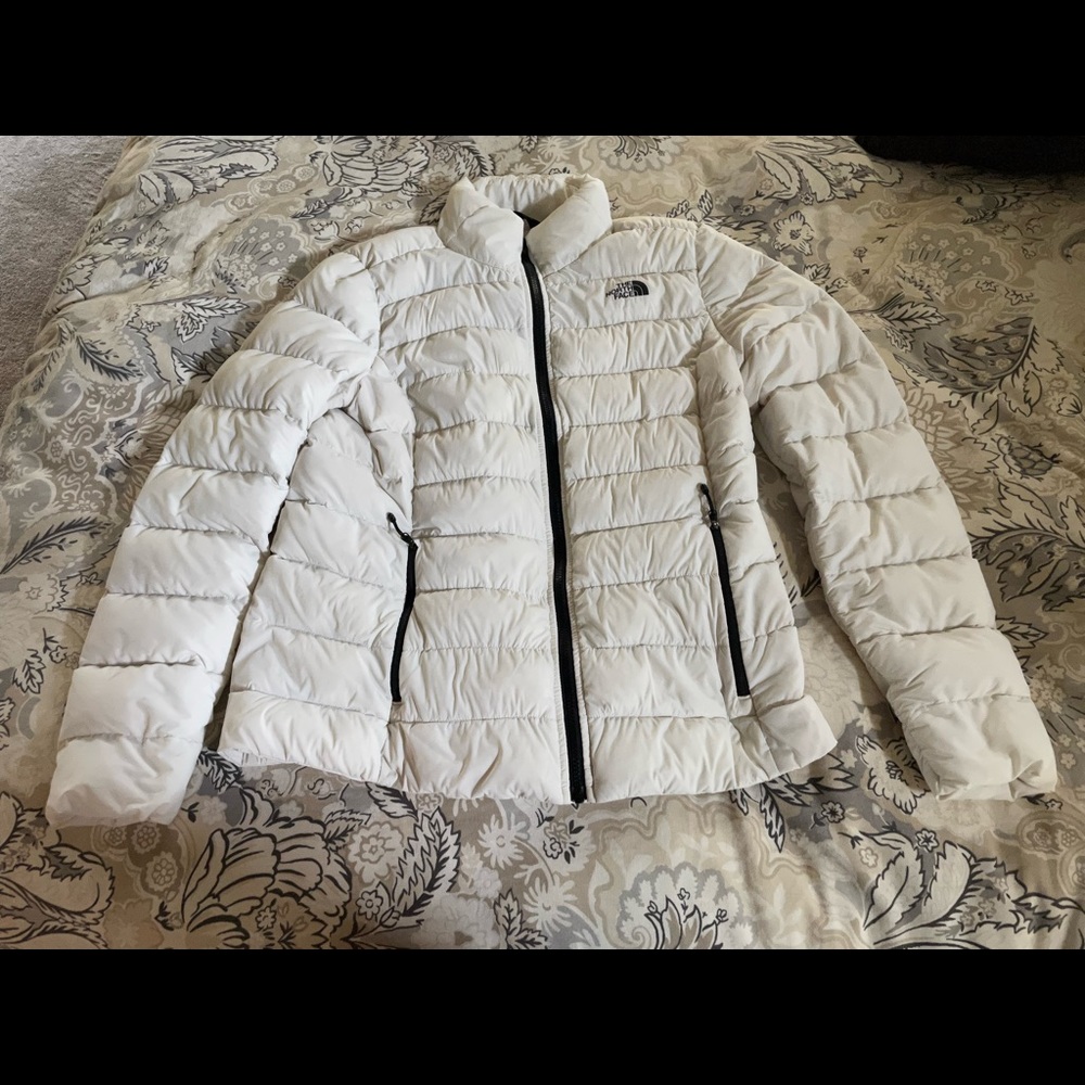 The North Face Stretch Down Jacket. White with black trim.